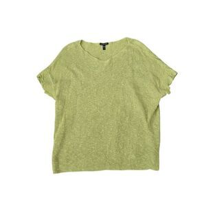 Eileen Fisher Sweater Women's XL Green Knit Short Sleeve Casual Thermal Gorpcore